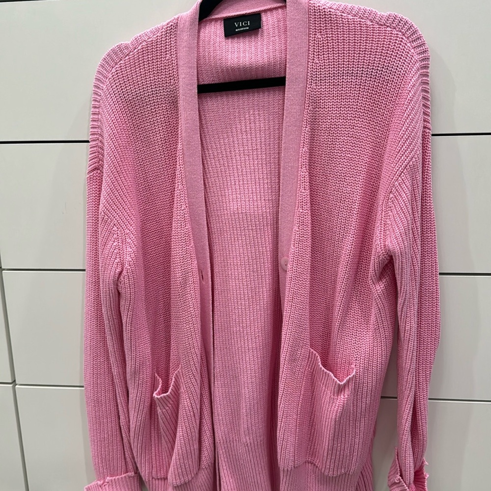 Vici Baby Pink Cardigan with Raw Edge
